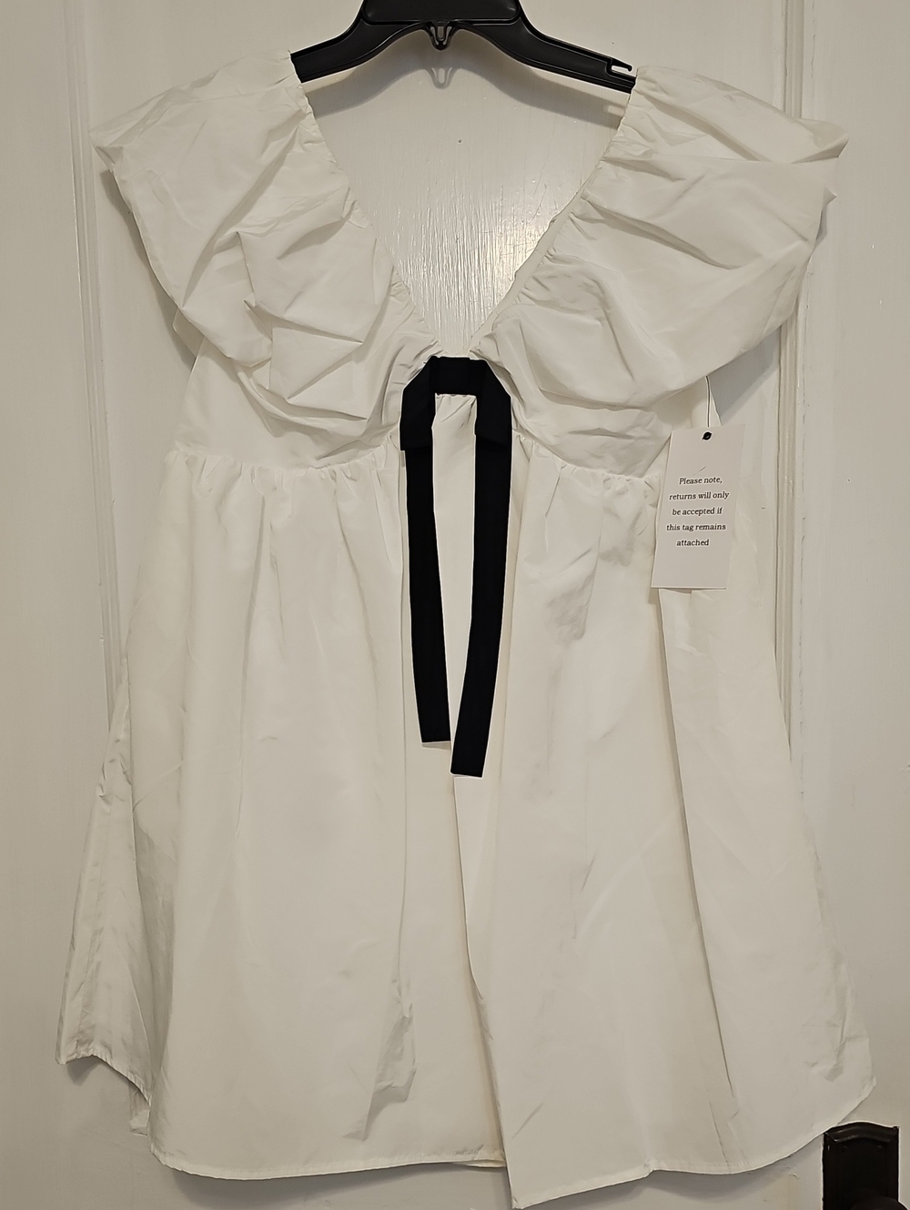 Endless Rose White Mini Babydoll Dress with Black Tie
